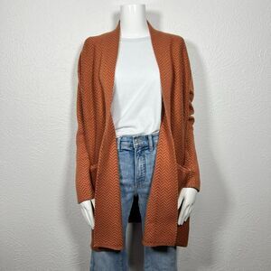 Daily Ritual Ultra Soft Women's Large Herringbone Jacquard Coral Orange Cardigan
